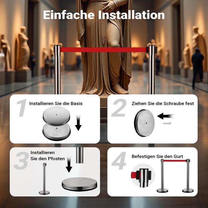 Produktbild Wiltec mobile Absperrpfosten 32x7x90cm silberfarben Stahl Personenleitsystem