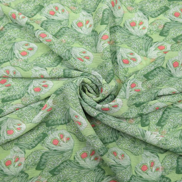 Actual product image Stoffrestposten Pleated chiffon - Butterflies on mint - Minimum quantity: 1 metre