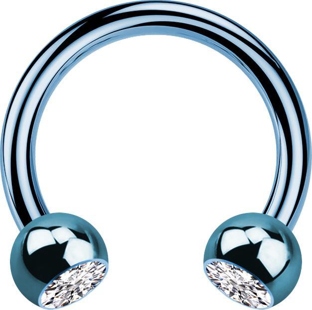 Star Piercing Circular Barbell hellblau mit zwei Kugeln Kristall silber (ohne Messing, Titan G23)
