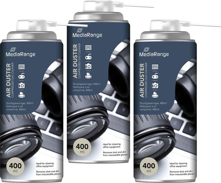 MediaRange Set di 3 spray a gas pressurizzati, spray per la pulizia delle attrezzature da ufficio, Air Duster,