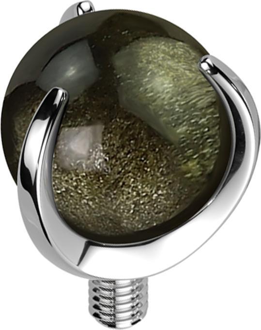 Image du produit Star Piercing Dermal Anchor argent boule Obisian pierre sertie (Minéral, sans laiton, Titane G23)