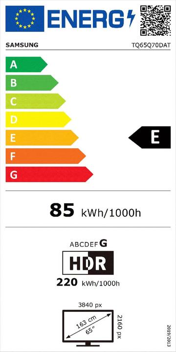 Label énergétique Samsung TV QLED 65" Q70D 2024, 4K, Smart TV (65", Q70D, QLED, 4K, 2024)