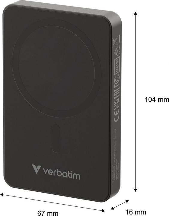 Immagine prodotto Verbatim Charge 'n' Go Essentials Power Bank Magnetic Wireless 10000mAh Black (10000 mAh, 20 W, 37 Wh)