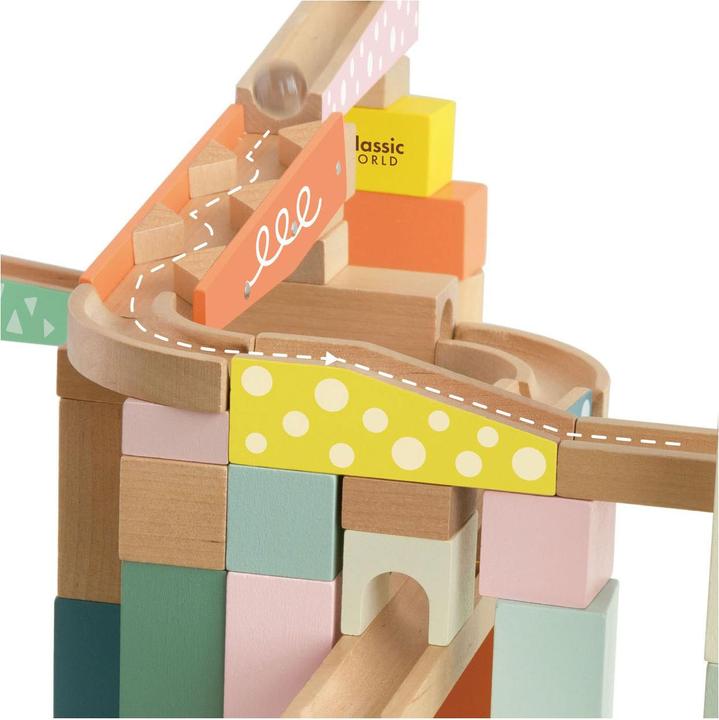 Actual product image Classic World Wooden marble run building set, 62 pieces.