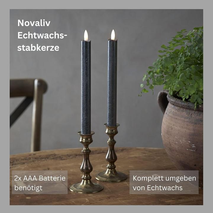 Image du produit Novaliv Stabkerzen LED mit Timer SCHWARZ 2er indoor mit Timer Funktion 6 Stunden ECHTWACHS 24cm Höhe für Ker (2 x)