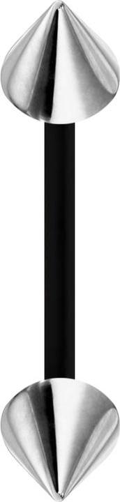 Star Piercing Micro Banane schwarz mit zwei Cones silber (Bioflex, ohne Messing, Chirurgenstahl 316L)