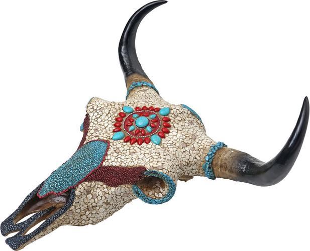 Immagine prodotto Swisshandel24 Cranio di mucca Deco HWC-D31, Trofeo con testa di toro e testa di mucca con mosaico, poliresina