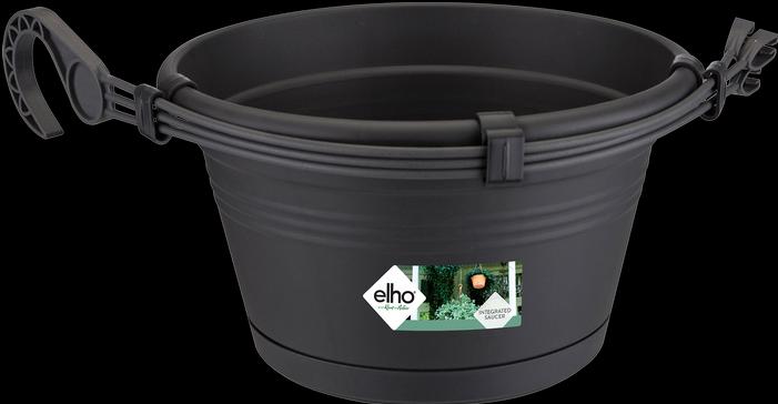 Produktbild Elho Blumenampel-Set Green Basics Kunststoff Ø 28 H 18 cm schwarz inkl. Halterung und Untersetzer (29 cm)