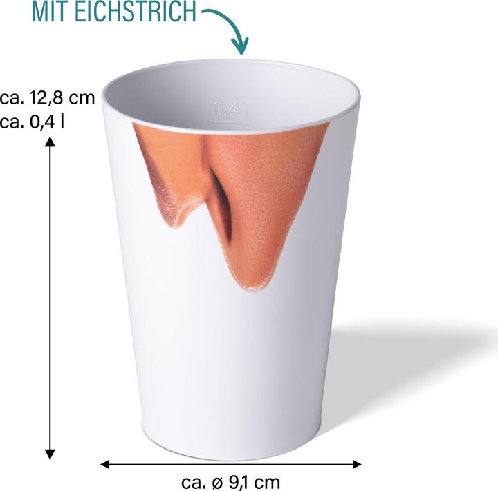 Actual product image Awave 4-piece festival cup set, 400 ml, rPET, with calibration mark and spacer, nose motif (0.40 l, 4 x)