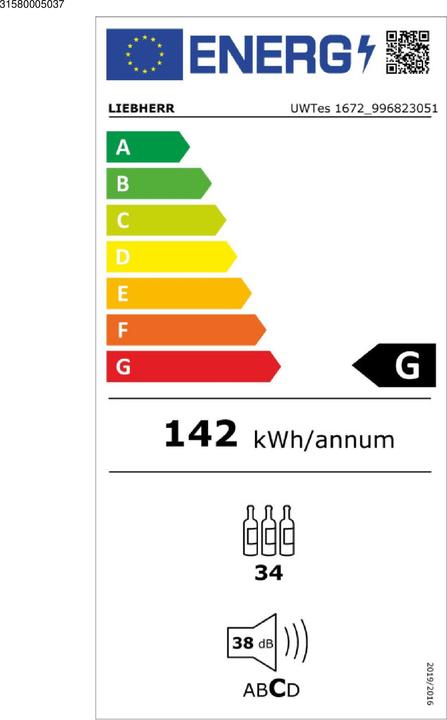 Etichetta energetica Liebherr Armadio di controllo della temperatura del vino sottobanco