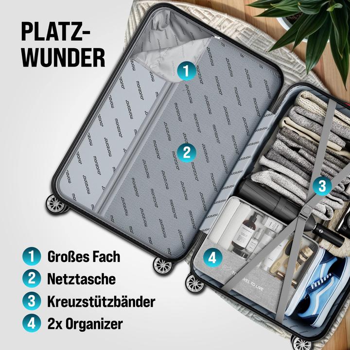 Image du produit Monzana Boîtier rigide avec accessoires set de 4 (120 l, Bagage à main (jusqu'à 50l), M (50 - 90l), L (90 - 115l), XL (à partir de 115l))