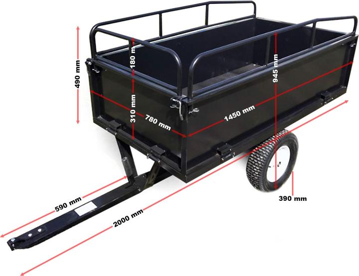 Produktbild Wiltec Kippanhänger 200x78x94,5cm 300kg Rasentraktor Kipper Kippmulde Garten (Rasentraktor, Gartenmaschinen Ersatzteile)