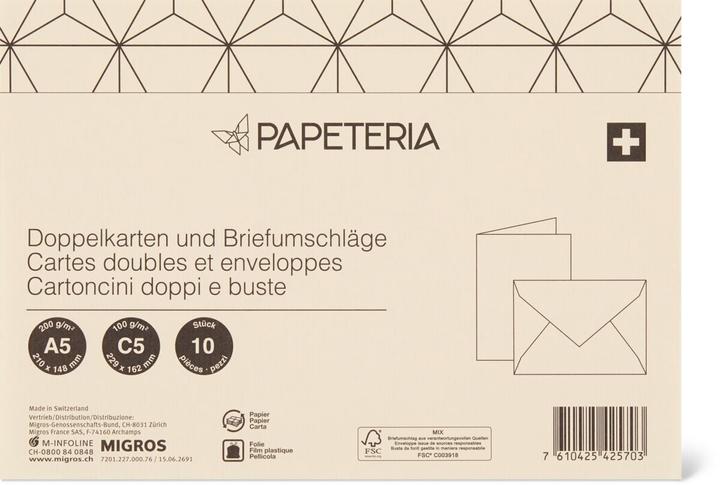 Produktbild Papeteria Doppelkarten+Briefumschläge (A5, 10 x)