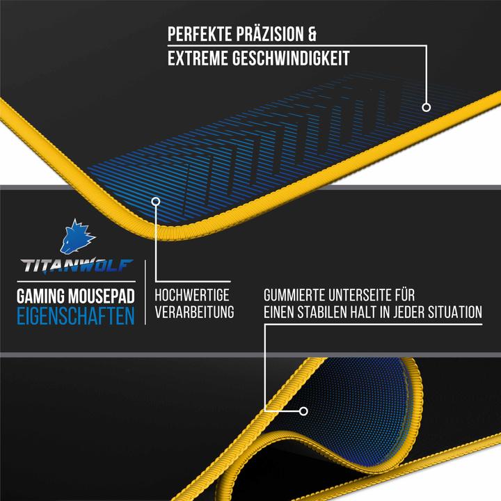 Produktbild Titanwolf Gaming Mauspad, XXL Speed Gaming Mausmatte / Extragrosse Fläche von 900 x 400mm, Kopf gelb (XXL)
