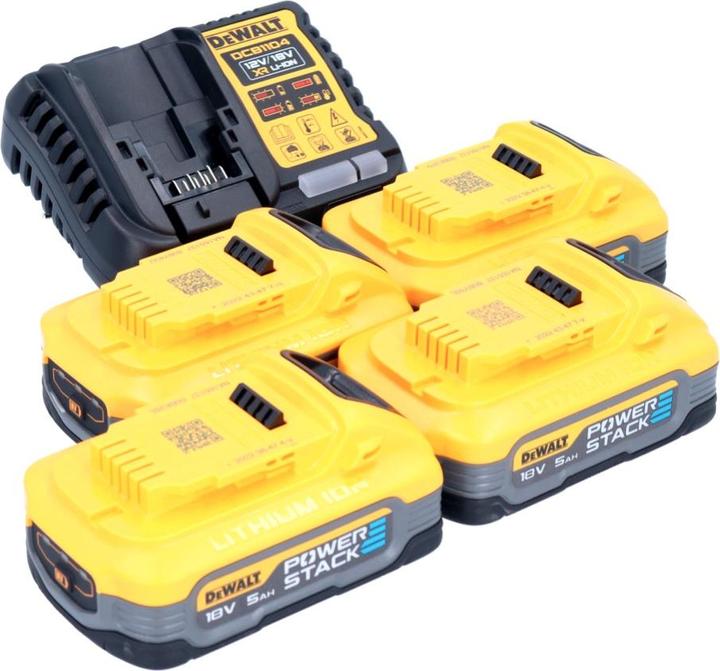 Actual product image DeWalt DCB 1104 H4 Battery Starter Set 12 V / 18 V 4x Powerstack Battery 5.0 Ah + DCB 1104 Charger (18 V)