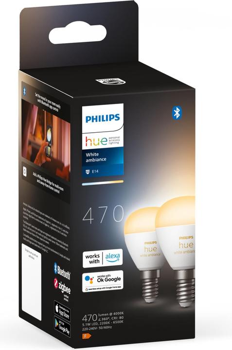 Produktbild Philips Hue White Ambiance Luster (E14, 5.10 W, 470 lm, 2 x, F)
