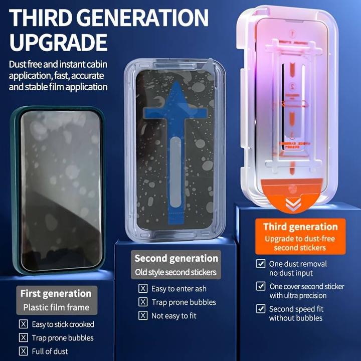 Produktbild PhoneLook 2er-Pack Anti-Spy Schutzscheiben mit automatischem Schnellmontageset und Staubschutz (2 Stück, Apple iPhone 13 Pro Max)