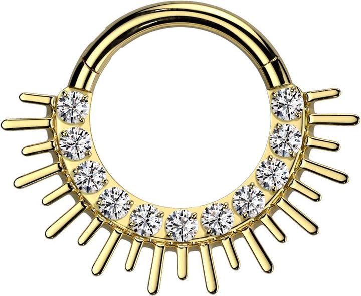 Produktbild Star Piercing Micro Segmentring klappbar vergoldet Sonne Kristalle silber (Titan G23, ohne Messing)