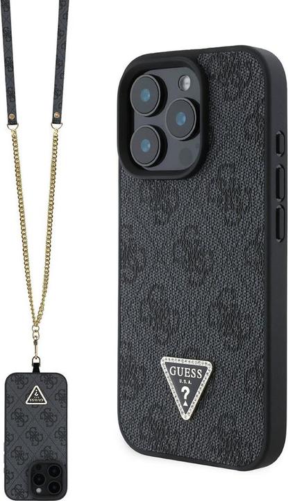 Productafbeelding Guess GUHCP16LP4TDSCPK iPhone 16 Pro 6,3" czarny/zwart hardcase Leer Metalen Logo Strass Crossbody (Apple iPhone 16 Pro)