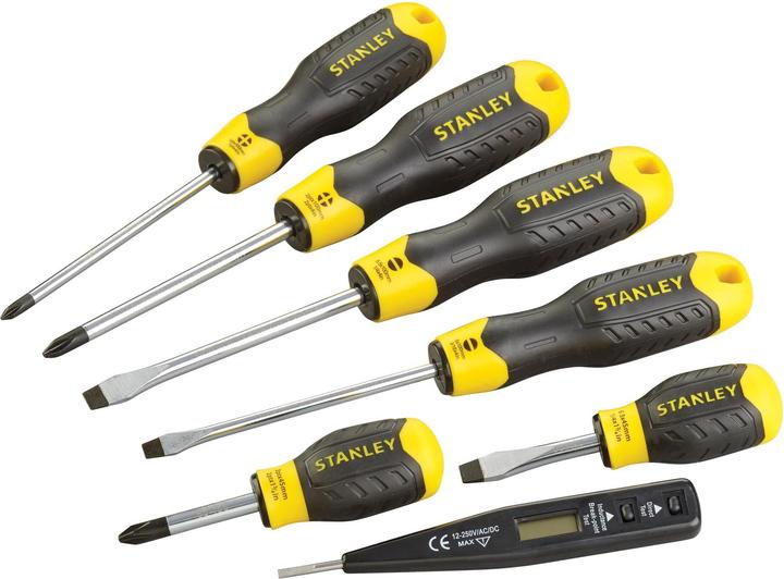 Stanley Set di cacciaviti CushionGrip 6 pezzi, con tester di tensione (Fessura croce Phillipps (PH), Viti con testa a intaglio)