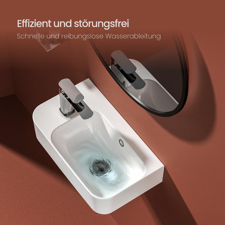 Produktbild Emke Wandwaschbecken 450 x 265 x 156 mm, Rechteckig, Keramik, Hahnloch links, Strahlend weiss (265 mm, 450 mm)