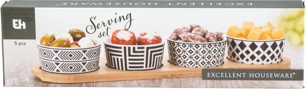 Actual product image Excellent Houseware Bamboo tray with 4 ceramic bowls