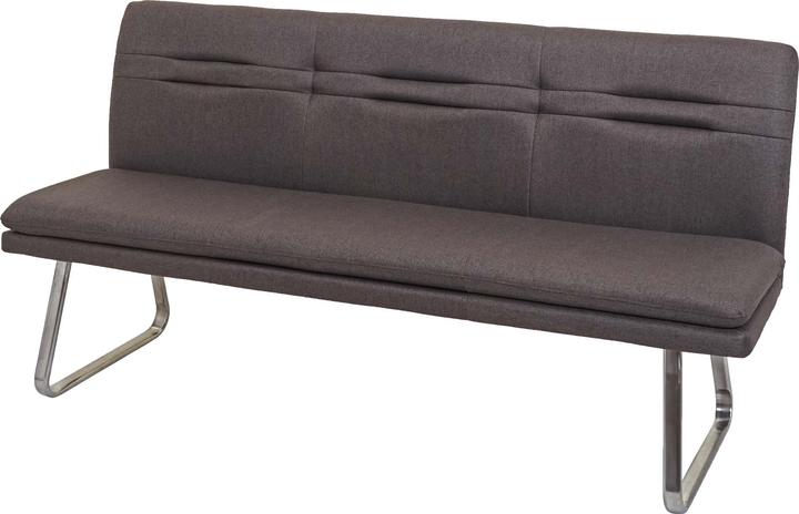 Produktbild Swisshandel24 Sitzbank, Esszimmerbank Bank Polsterbank, Rückenlehne Stoff/Textil Edelstahl gebürstet - grau-braun (180 cm)