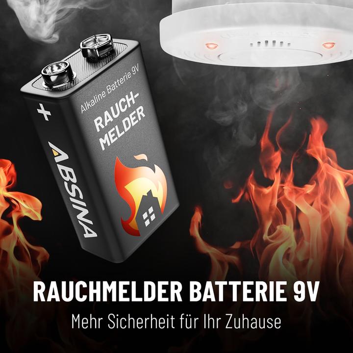 Produktbild Absina 9 V Batterie 9V Alkaline Rauchmelder Batterien (8 Stk., 9V Block)