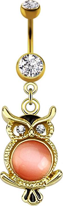 Produktbild Star Piercing Banane 14k vergoldet mit Anhänger Eule (Chirurgenstahl 316L, ohne Messing)