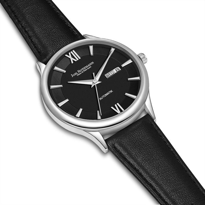 Actual product image John Rothmann Mens Automatic Watch Leopold Genuine Leather Black - 26883 (Analogue wristwatch, 40 mm)