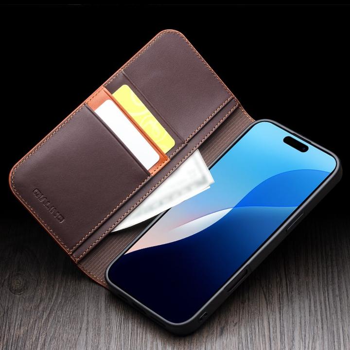 Produktbild QiAlino Hülle Flip Matt dunkelbraun (Apple iPhone 15 Pro Max)