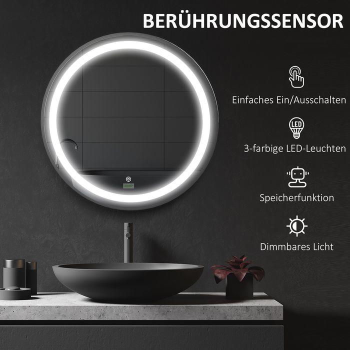 Image du produit Swisshandel24 Miroir de salle de bain, éclairage LED, intensité variable, 3 couleurs de lumière, cadre (Ø 60 cm)