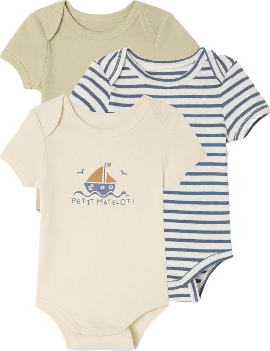 Actual product image Vertbaudet Bio-Kollektion: 3er-Pack mitwachsende Baby Bodys mit kurzen Ärmeln (56)