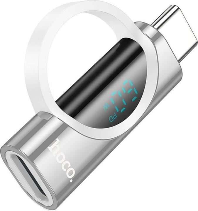 Actual product image Hoco Cable adapter Type C (male) to Lightning (female) with digital display 3A 60W UA32A silver (Lightning, USB-A)