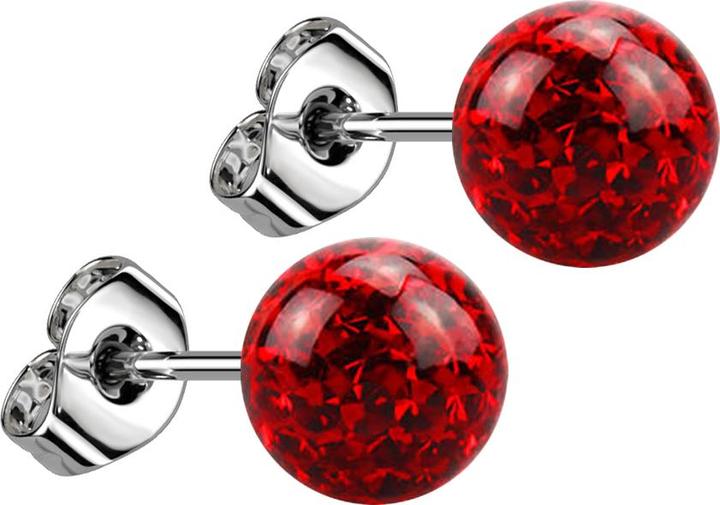 Actual product image Star Piercing Stud earrings silver with crystal ball red epoxy protective layer (Surgical steel 316L, without brass)