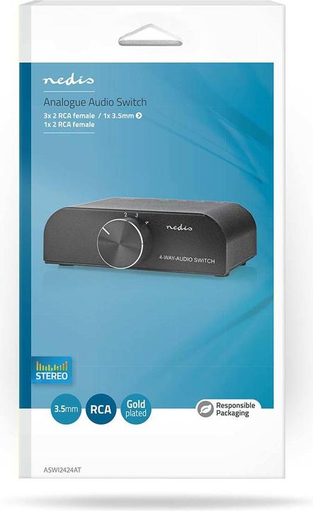 Image du produit Nedis Commutateur audio analogique | 4 port(s) | Connexions - Entrée : 1x entrée audio 3,5 mm / 3x (2 (Analogique -> Numérique)