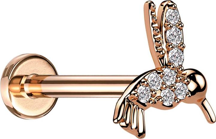 Produktbild Star Piercing Micro Labret Innengewinde rosegold Kolibri Kristalle silber (Chirurgenstahl 316L, Messing)