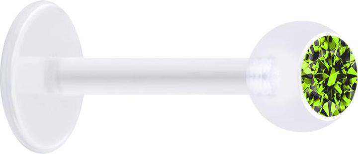 Star Piercing Micro Labret transparent mit Kugel und Kristall hellgrün (ohne Messing, Bioflex)