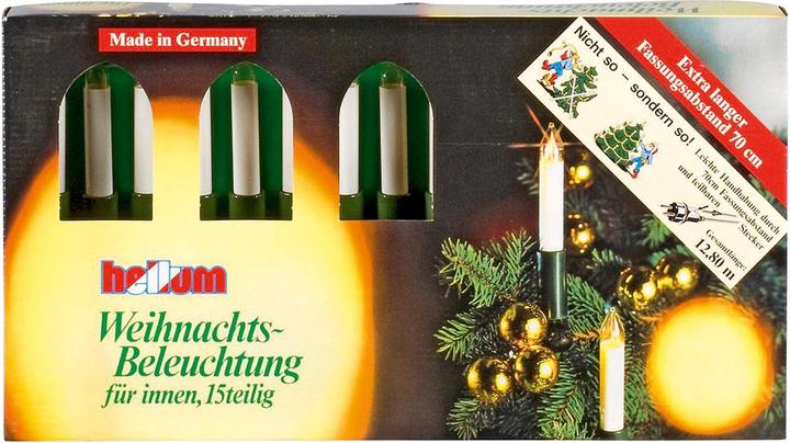 Immagine prodotto Hellum Lichterkette Schaftkerze 15 Kerzen klar für innen Schaft/Kabel grün 12,8m elfenbein (12.80 m)