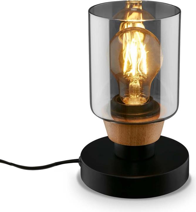 Actual product image Briloner Table lamp, with wood, smoked glass, 1xE27/max.10W (E27)