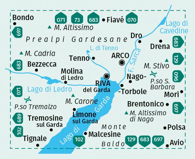 Produktbild Wanderkarte 659 Gardasee Nord / Alto Garda, Riva del Garda, Arco, Fiavé, Torbole