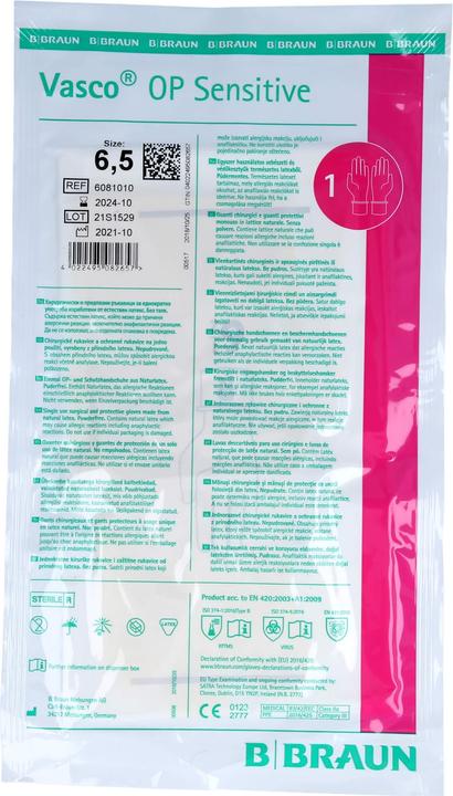 Image du produit B.Braun VASCO Op Gants stériles non poudrés T. 6,5, 2 pces Gants (6.5)
