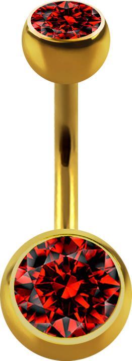 Image du produit Star Piercing Banane plaquée or avec deux boules de cristal rouge (Acier chirurgical 316L, sans laiton)