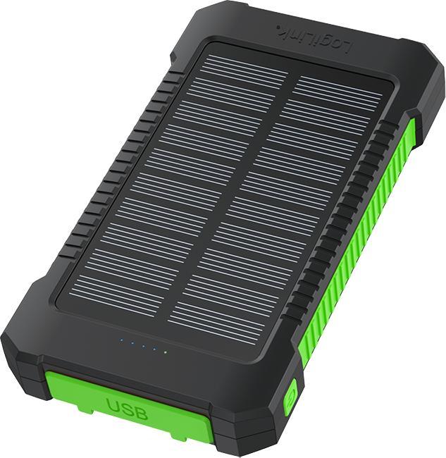 Produktbild LogiLink Solar-Powerbank 8000 mAh, Taschenlampe, 2x USB-A, grün-schwarz (8000 mAh, 10 W, 10 Wh)