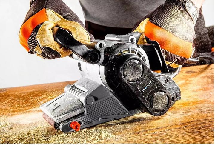 Immagine prodotto Graphite Levigatrice a nastro da 800 W, nastro continuo da 75 x 457 mm, valigetta (Smerigliatrice, 800 W)