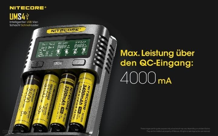 Actual product image Nitecore UMS4 USB quick charger (1 pcs., AAA, AA, Battery + charger)