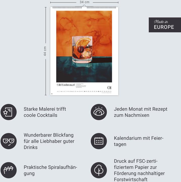 Produktbild Cocktails Posterkalender 2026 (34 x 44 cm, Harter Einband, Deutsch)