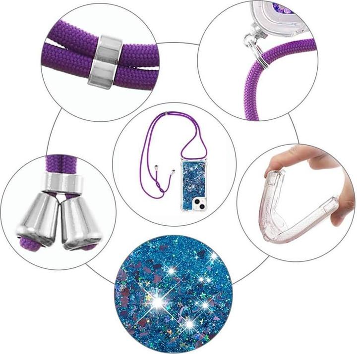 Actual product image Cover-Discount iPhone 15 Plus - Glitter Case with Lanyard blue (Apple iPhone 15 Plus)