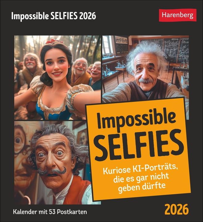 Produktbild Harenberg Impossible Selfies Postkartenkalender 2026 - Kuriose KI-Porträts, die es gar nicht geben dürf (Deutsch, Englisch)