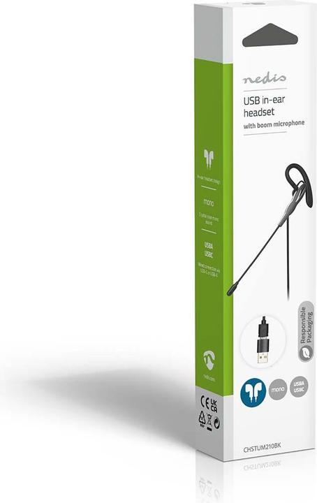 Image du produit Nedis Casque pour PC - Écouteur - Mono - USB Type-A/USB Type-C - Microphone pliable - Noir (Filaire, USB-C)